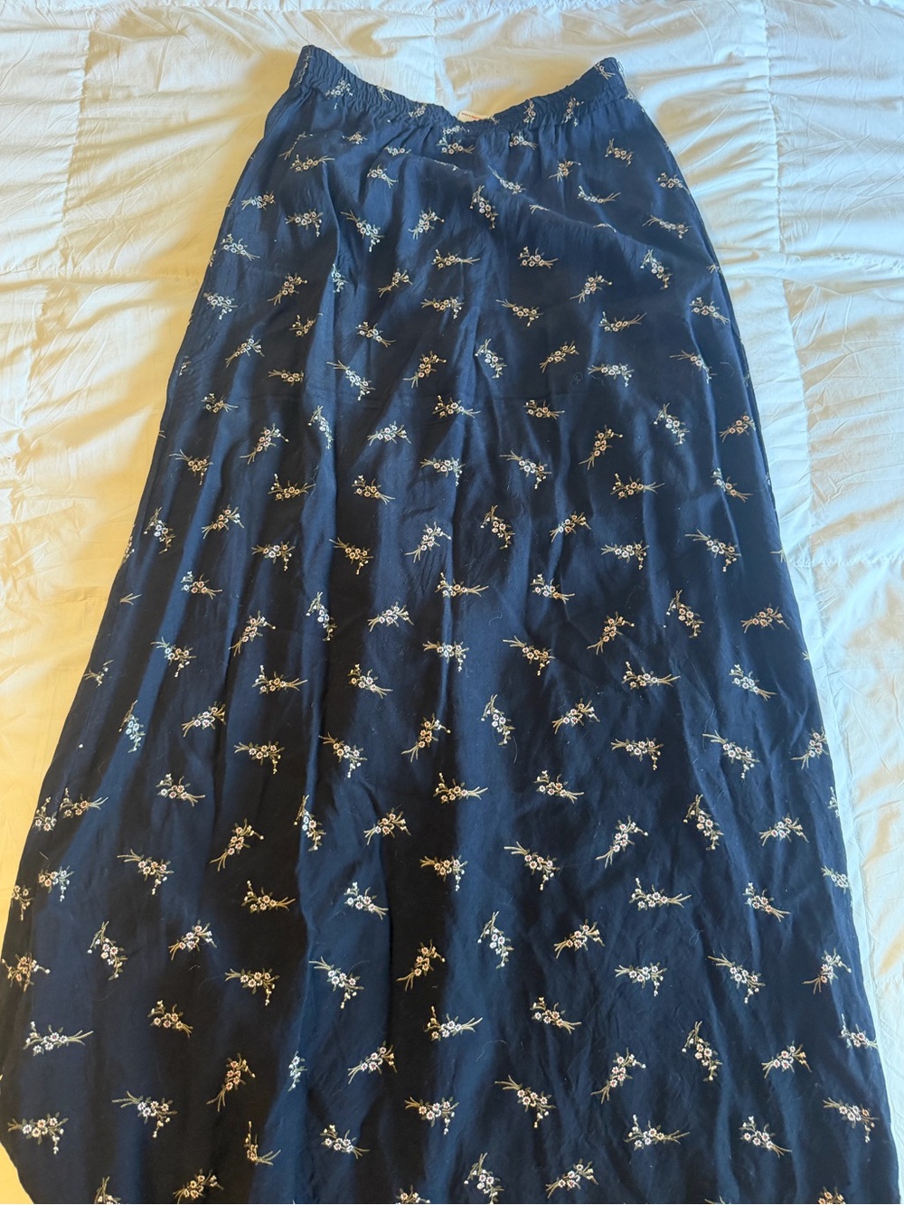 Vintage 100% Rayon Floral Button-Front Skirt - navy